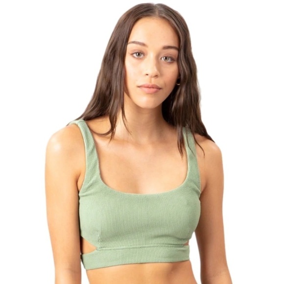NWT Rip Curl Solid Textured Crop Wrap Tie Bikini Top In Green - Picture 1 of 7